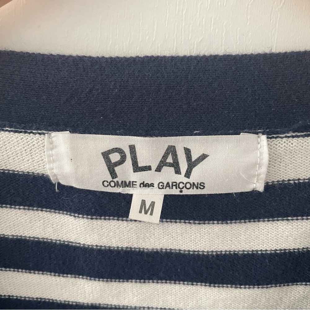 Comme Des Garcons Play Red Heart Stripped Knit Sweater Blue - Picture 2 of 8